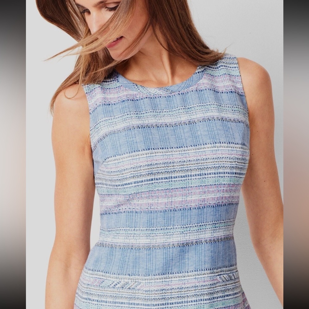 Talbots Blue Pastel Multicolor Polyester Blend Tweed Sheath Dress Size 10 Knee - Picture 6 of 14